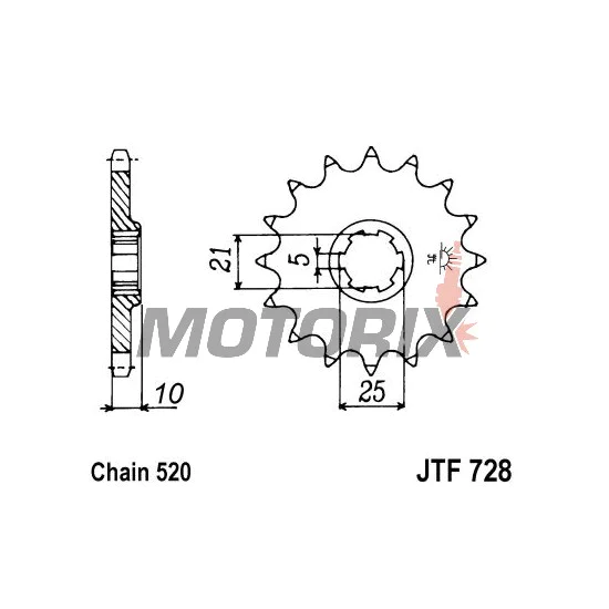 Přední pastorek -JT- JTF728,15, 15 zubů, Cagiva Canyon 600 1996-1997, River 600 1995-1999, T4E 350 1987-1991, T4E 500 1987-1990, T4R 350 1987-1991, T4R 500 1987-1990, W12 350 1993-1996, W16 600 1994-1997