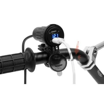 USB adaptér -4 RIDE- 12V, 2xUSB (1A + 2.1A), 2 pinů, s držák pro řídítka 22mm - univerzální
