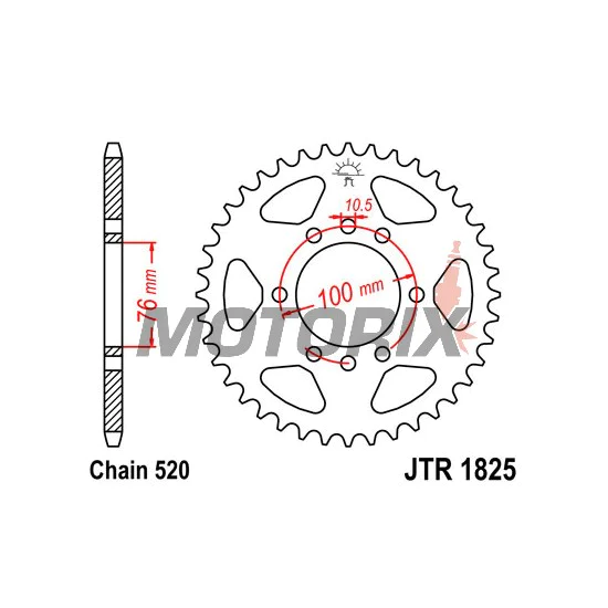 Zadní rozeta -JT- JTR1825,42, 42 zubů, ocelový, Suzuki DR 750 1988, GN 400 1980-1982, GS 1000 1978, GSX-R 1100 1989-1994, GSX-R 250 1987-1989, LT 250 1985-1986, LT 300 1987-1989, LT 500 1987-1990, RG (RGV) 125 1992-1994, SG 350 1991-1992