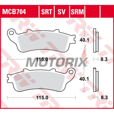 Brzdové destičky -TRW- MCB704SRM, sintrované, Aprilia Leonardo, Honda Blackbird/Silver Wing/Gold Wing/Deauville/VFR/Varadero/VTX, Kawasaki Vulcan 650, Malaguti Ciak, Peugeot Looxor (1985-2020)
