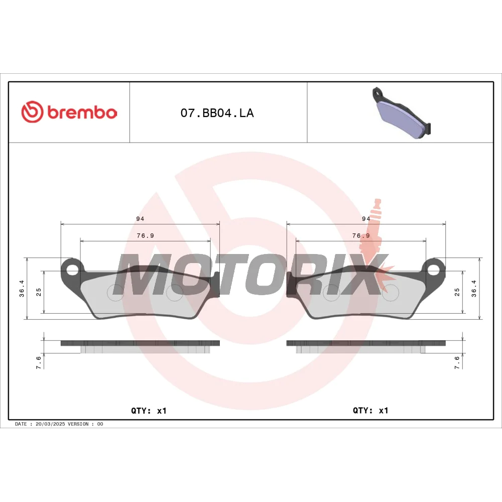 Brzdové destičky -BREMBO- 07BB04LA, Aprilia 125-1000cc MX/Pegaso/RST, Cagiva 750-1000cc Elefant, Ducati 620-1100cc Monster/Multistrada, Gas Gas 125-300cc EC/Enducross, Husaberg 350-650cc FE/FC, Husqvarna 125-610cc CR/TC/TE/WR, KTM 125-640cc SX/EXC/Duke, Y