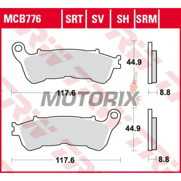 Brzdové destičky -TRW- MCB776SRM, sintrované, Harley-Davidson XL883-1200 Sportster + Honda CB-CBF-CBR/FES-FJS-NSS Forza/NC-NT-SH-ST/VFR-VT-XL + Suzuki Burgman/Sixteen/Boulevard-Intruder 1800 (2004-2018)