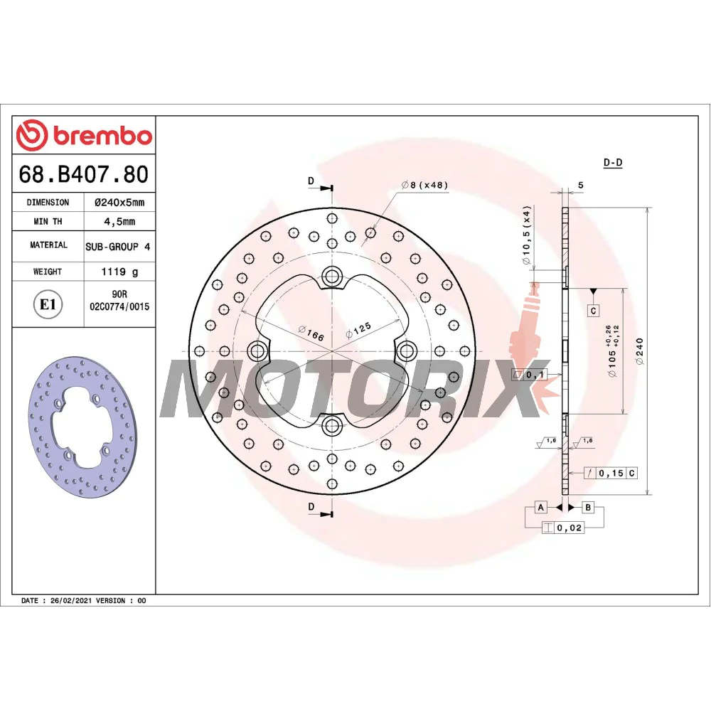 Brzdový kotouč -BREMBO- 68B40780, Cagiva Gran Canyon 900 (1999-2000)Honda CB/FJS/XL/XRV 250-750 (1991-2011)