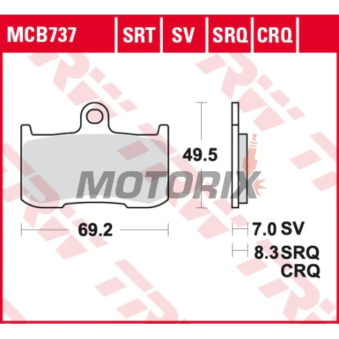 Brzdové destičky -TRW- MCB737, Kawasaki Z/ZR/ZRX - Z800/Z900/Z1000, ZR800, ZRX400 - 400-1000cc, 1998-2018