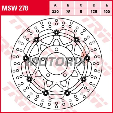 Brzdový kotouč -TRW- MSW278, 320mm, Triumph Daytona 955i (2001-2006), Speed Triple 955/1050/R (2002-2015), Sprint 1050ST (2011), Tiger 1050/SE/Sport ABS (2006-2013)
