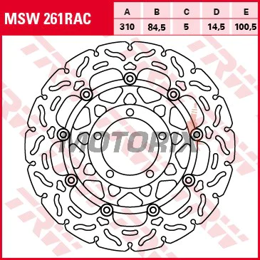Brzdový kotouč -TRW- MSW261RAC, 310mm, Triumph Daytona 600/650/675/675R (2002-2012)/Speed Four 600 (2002-2005)/Street Triple 675/675R (2007-2012)/TT 600 (2000-2003)