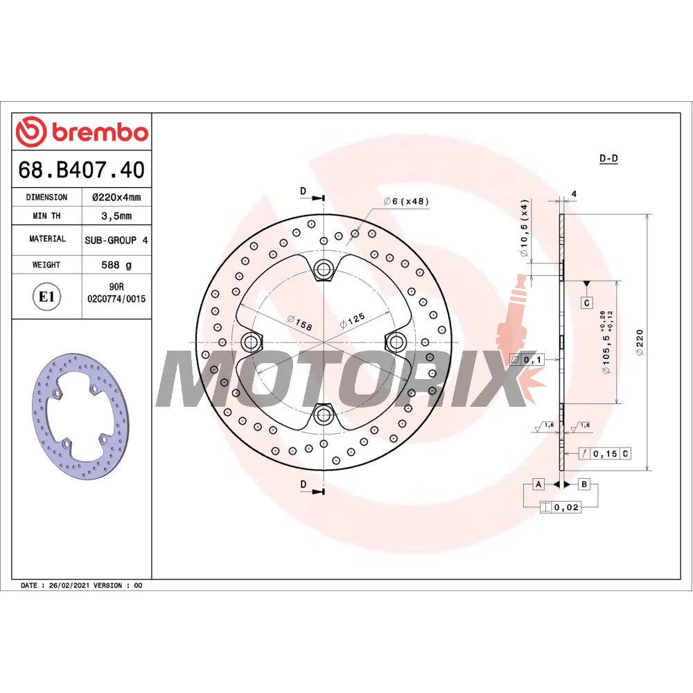 Brzdový kotouč -BREMBO- 68B40740, Honda CBR 125R, SH/PS scooters, XR 250R/400R