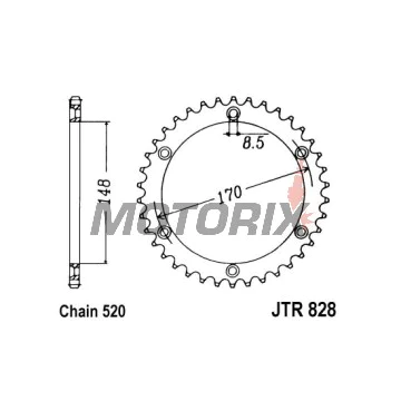 Zadní rozeta -JT- JTR828,50, 50 zubů, ocelový, Cagiva T4E 350 1987-1991, T4E 500 1987-1990, T4R 350 1987-1991, T4R 500 1987, 1989-1990, Suzuki DR 600 1985-1989, DR 650 1990-1995, DR 750 1989, DR 800 1988-1993, 1999-2000, RM 250 1984-1986