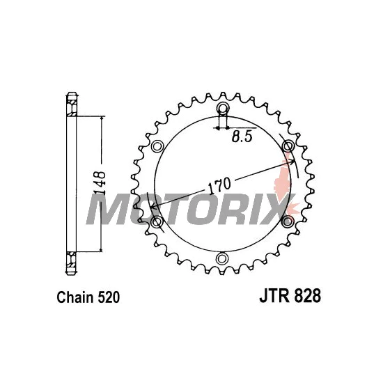 Zadní rozeta -JT- JTR828,50, 50 zubů, ocelový, Cagiva T4E 350 1987-1991, T4E 500 1987-1990, T4R 350 1987-1991, T4R 500 1987, 1989-1990, Suzuki DR 600 1985-1989, DR 650 1990-1995, DR 750 1989, DR 800 1988-1993, 1999-2000, RM 250 1984-1986
