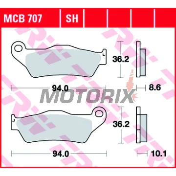 Brzdové destičky -TRW- MCB707, BMW HP2/K/R/S 850/1100/1150/1200/1300 GS, RT, RS, Rockster, Megamoto, S1000XR (1993-2018), Moto Guzzi California 1000 (2001-2006)