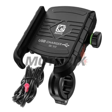 Držák telefonu -4 RIDE- 62-90mm telefon, s USB 3.0 nabíječka, antivibrační, uchycení pro řídítka/zrcátko - univerzální