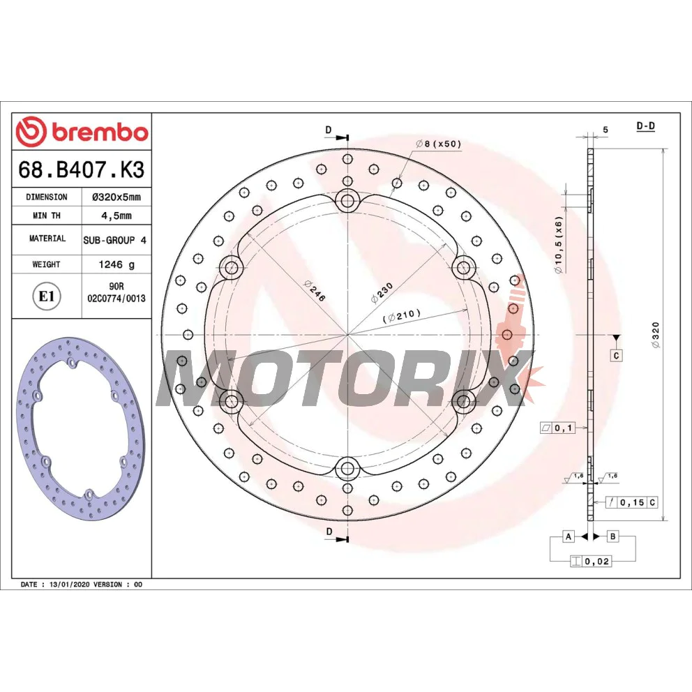 Brzdový kotouč -BREMBO- 68B407K3, Honda CB500/CBF500, CB500F/CB500X/CB650F, CBR500R/CBR650F