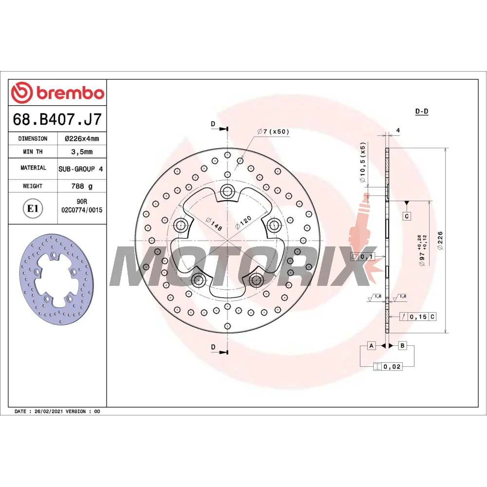 Brzdový kotouč -BREMBO- 68B407J7, SYM HD2 200 Evo