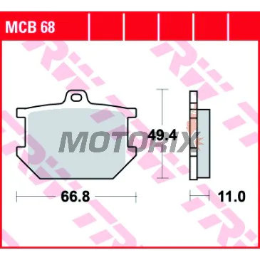 Brzdové destičky -TRW- MCB68, Yamaha SR500 (1984-1989), XJ650 (1980-1982), XS250/360/650/750/850/1100 (1976-1983), XV1000 TR1 (1981-1984)