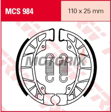 Brzdové čelisti -TRW- MCS984, 110x25mm, Derbi Atlantis 50 2003-2007; Gilera Runner 50 1997-2004, Typhoon 125 1996-2000; Piaggio/Vespa ET2/ET4/LX/LXV/S/Zip/TPH/Typhoon 50-150 1994-2017