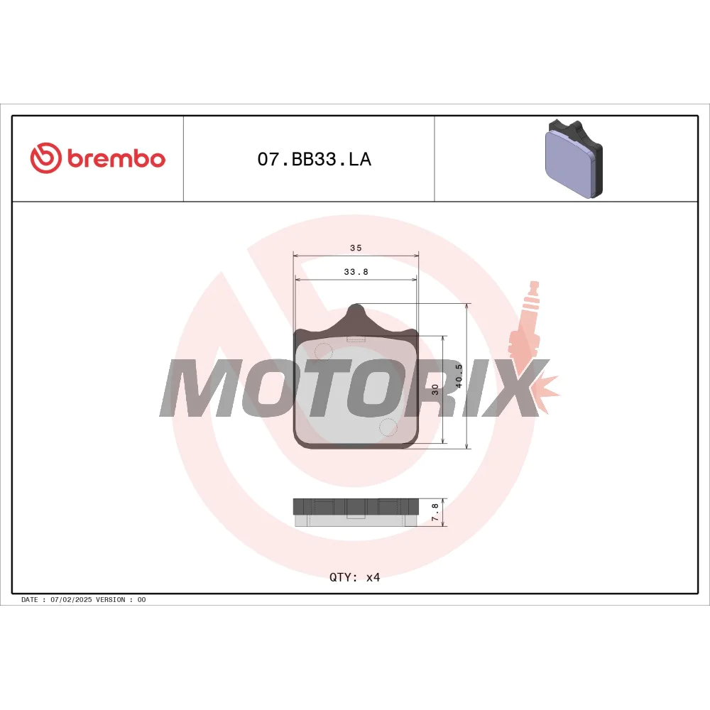 Brzdové destičky -BREMBO- 07BB33LA, Aprilia RSV Mille/RSV1000R, Benelli TnT/Tornado, BMW S1000RR/S1000R