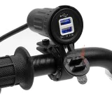 USB adaptér -4 RIDE- 12V, 2xUSB (3.1A), 2 pinů, s držák pro řídítka 22mm - univerzální