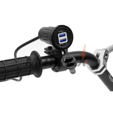 USB adaptér -4 RIDE- 12V, 2xUSB (3.1A), 2 pinů, s držák pro řídítka 22mm - univerzální