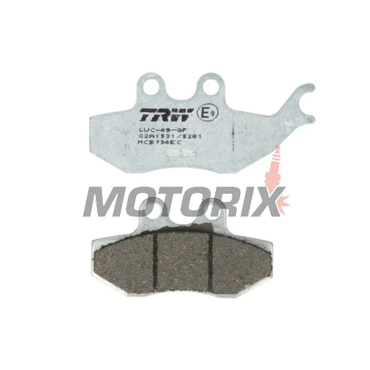 Brzdové destičky -TRW- MCB734EC, Aprilia SX/Tuono 50, Beta Alp, CPI GTS, Derbi GP1/Mulhacen/Senda, Gas Gas Pampera, KTM EXC 125, Malaguti Madison, Peugeot Elyseo/Elystar/Satelis, Piaggio Beverly/GT, Yamaha DT/TZR/XT (1999-2018)