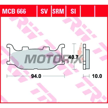 Brzdové destičky -TRW- MCB666, Italjet Jupiter 125/150/250, Linhai Main Street 300 & Monarch 125/150, Yamaha FZ6 Fazer, MT-03 660, TDR/TZR 125, XJ/XJ6 Diversion, Tmax, Virago, Drag Star, Midnight Star