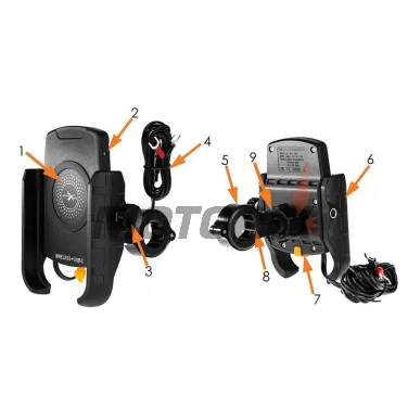 Držák telefonu -4 RIDE- s bezdrátové nabíječka + USB C, antivibrační - univerzální