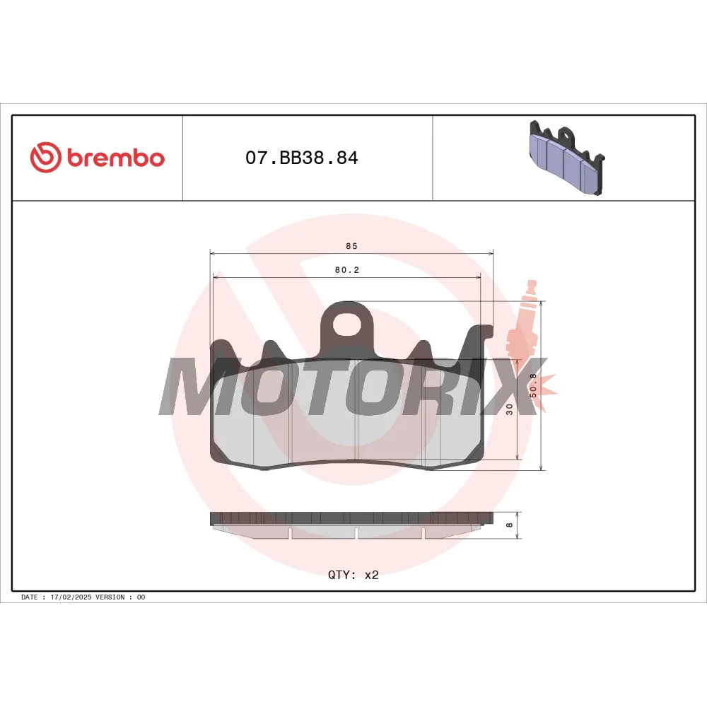 Brzdové destičky -BREMBO- 07BB3884, BMW G310/Ducati 939-1262/Triumph Tiger 1215