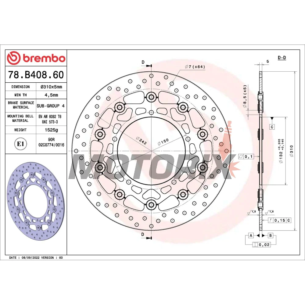 Brzdový kotouč -BREMBO- 78B40860, Yamaha FZ8/Fazer 800 (N/S/ABS), YZF-R1 1000