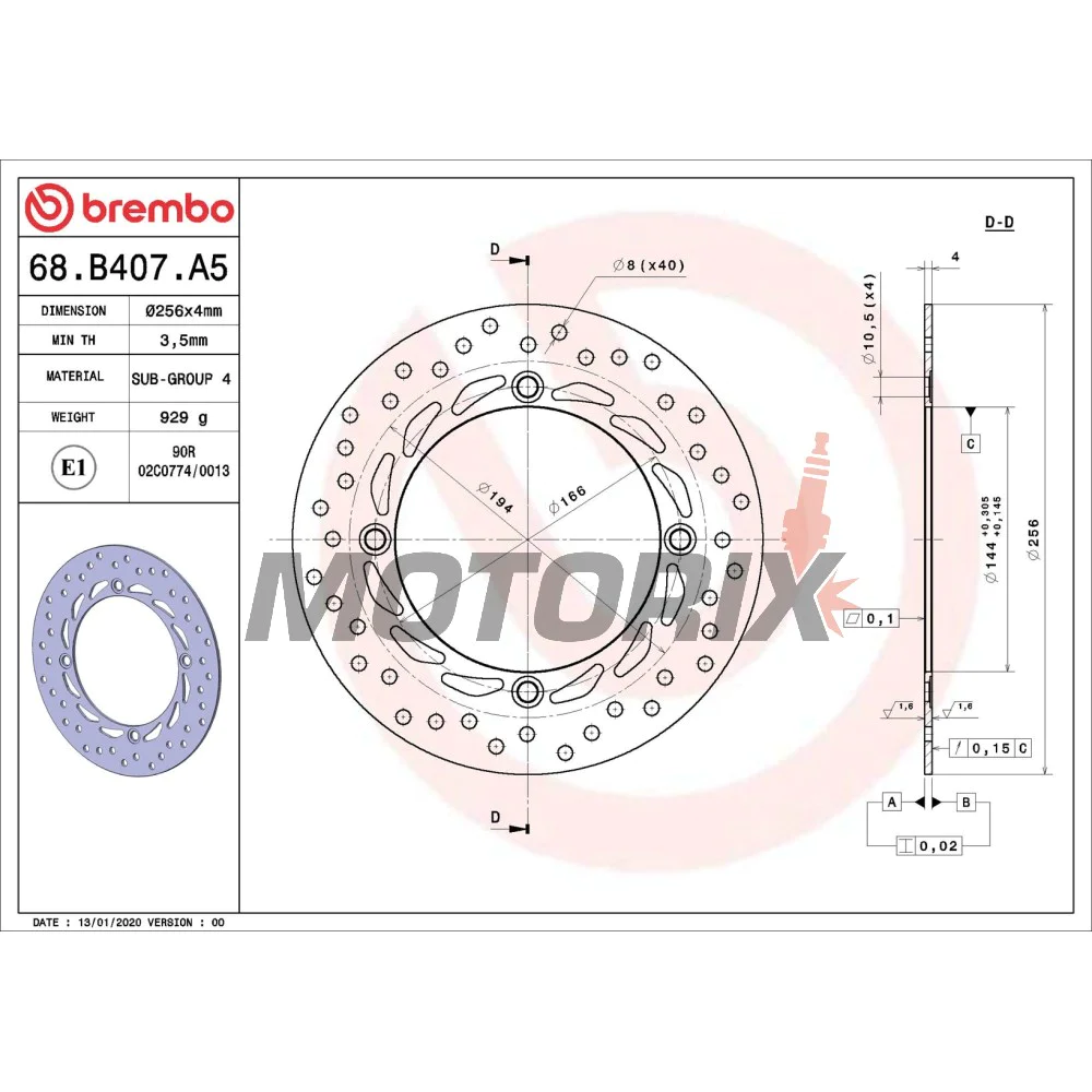 Brzdový kotouč -BREMBO- 68B407A5, Honda CB450S/CB350SG, NX650 Dominator, XL600V/XL650V/XL700V Transalp, XR650L