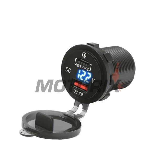 Adaptér, zapalovač cigaret -4 RIDE- 12V, 3.6A, USB 3.0 + PD (Power Delivery - type C), voltmetr, 2 pinů - univerzální
