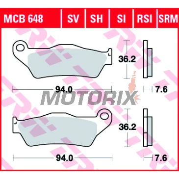 Brzdové destičky -TRW- MCB648, Alfer 250, Aprilia MX/Mana/Pegaso/RST, ATK Cross/Enduro, BMW G450X/HP2, Ducati Monster, Gas Gas EC, Husqvarna SM/TE/WR, KTM Adventure/EXC/SX, Moto Guzzi Stelvio, Yamaha TT/Majesty