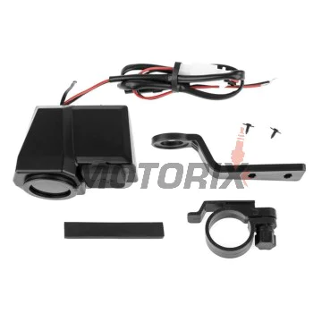 USB adaptér -4 RIDE- 12V, 2xUSB (Type C) + voltmetr, s držák zrcátka/řídítka 22mm - univerzální