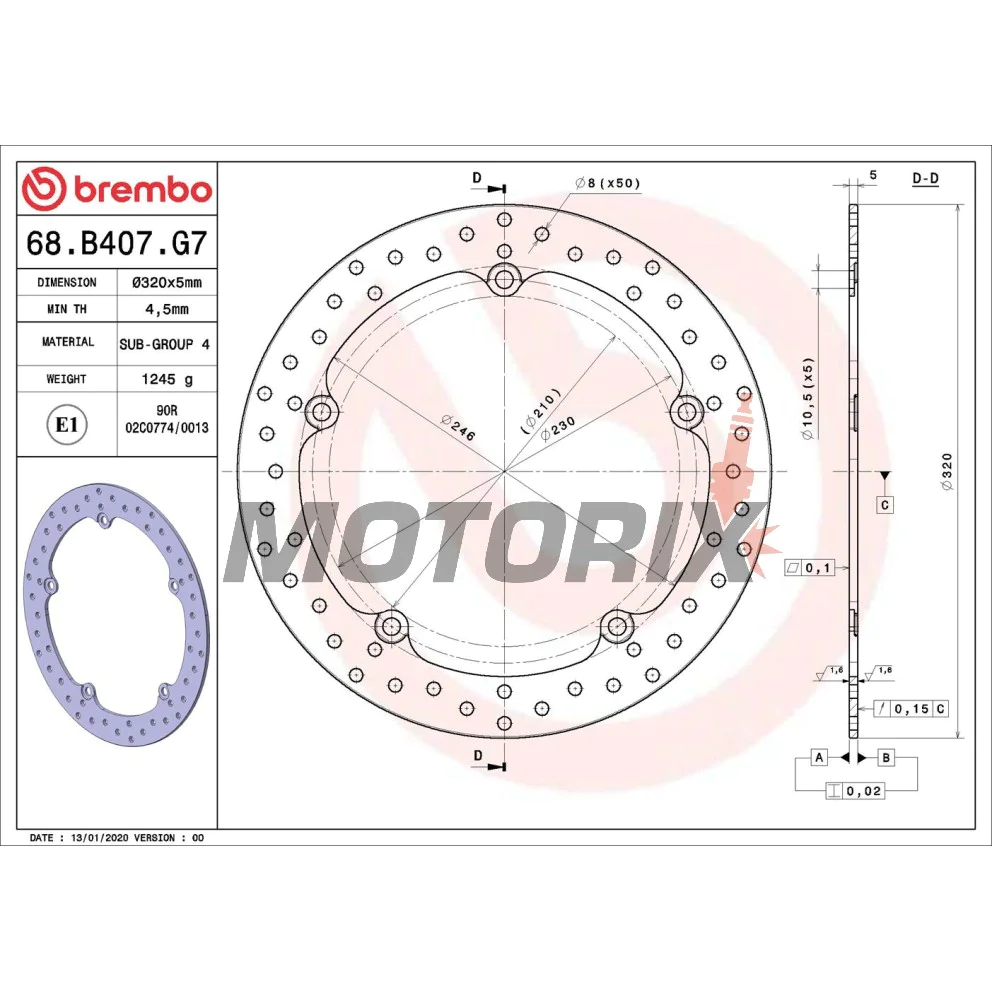 Brzdový kotouč -BREMBO- 68B407G7, Honda NC 700S/NC 750S/NC 750X/NC 750X DCT/NC 750S DCT (2012-2015)