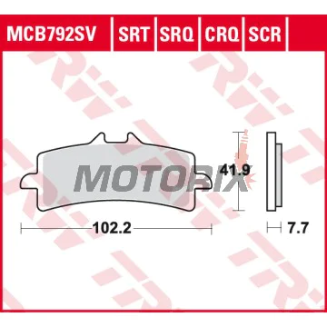 Brzdové destičky -TRW- MCB792SV, Aprilia RSV4 1000, Ducati 848/1098/1198/1299, Hypermotard 1100, Monster 1200, Multistrada 1200/1260, Panigale 1199/1299, Streetfighter 1099, Husaberg FS 650, Husqvarna FS 450/Nuda 900, Kawasaki H2/ZX-10R/Z1000, KTM 450/690