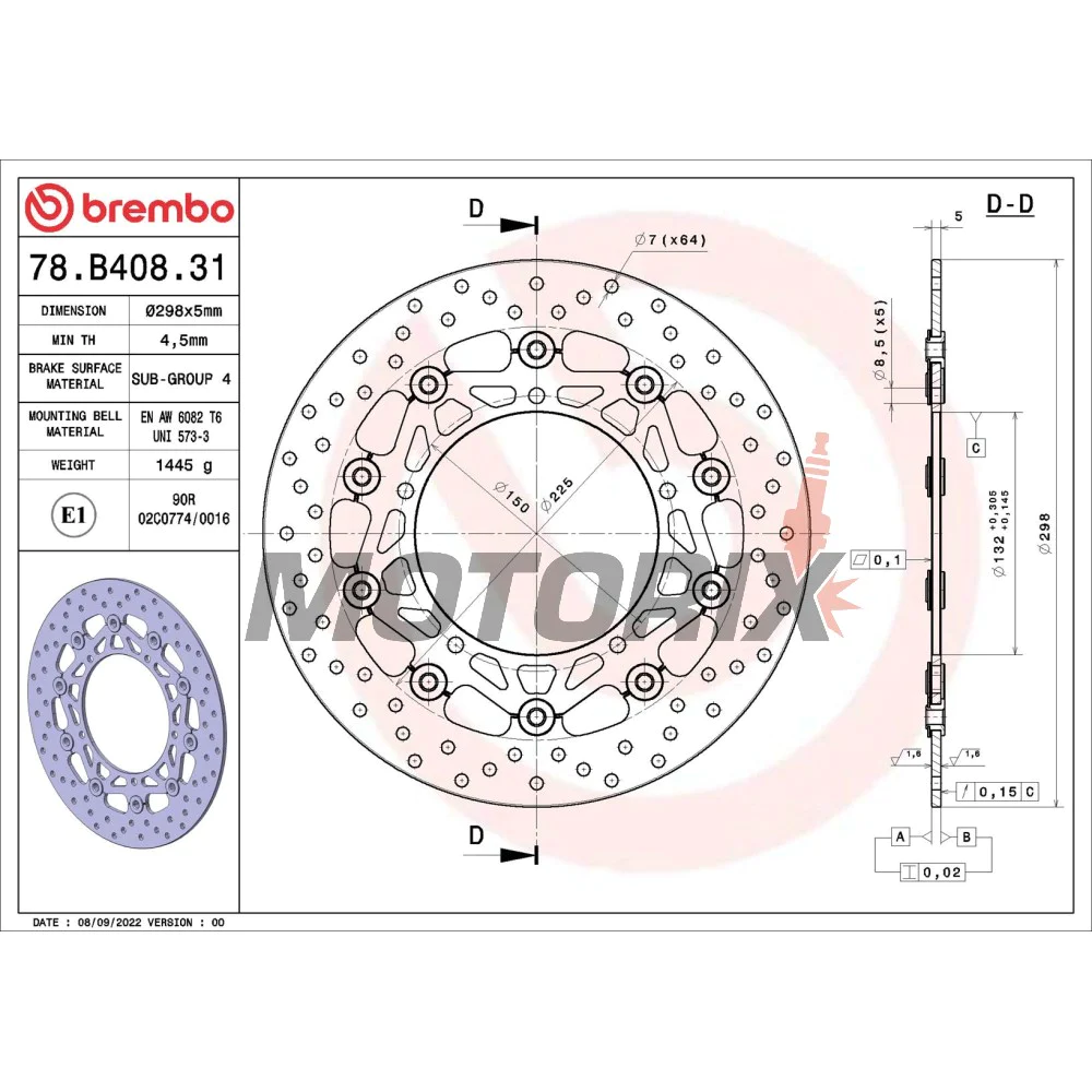 Brzdový kotouč -BREMBO- 78B40831, Yamaha FZ6 600/MT-03 320-660/MT-09 850-900/XJ6 600/YZF-R6 600 (2003-2022)