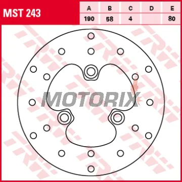 Brzdový kotouč -TRW- MST243, 190mm, CPI Hussar/Oliver Sport/Popcorn + Derbi Hunter/Paddock/Predator + Honda CH Spacy/NH Lead/SGX Sky/SJ Bali + MBK Booster/Stunt/Nitro + PGO PM-X/T-Rex + Yamaha BW’S/BWS/Aerox (1983-2016)