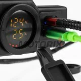 USB adaptér -4 RIDE- 12V, 2xUSB (Type C) + voltmetr, s držák zrcátka/řídítka 22mm - univerzální