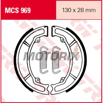Brzdové čelisti -TRW- MCS969, 130x28mm, Hyosung KR110 Master Kawasaki AE50/80 AR50/80 KC100 KE100 KLF110 KLX110 KMX50 Kazer115R LT/Prairie/Police 110-250 Suzuki A100 AP50 DR-Z70 FR50 GP100 GT50/80L Yamaha XC125 Beluga/Cygnus