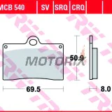 Brzdové destičky -TRW- MCB540, Aprilia RS/RS4, Beta Euro/Jonathan, Cagiva Canyon/Mito/Raptor, Ducati Monster/SS/916, Gas Gas FSE/FSR, KTM Duke/LC4/SMR, Moto Guzzi California/Daytona, MZ Skorpion, Sachs Roadster/XTC, Yamaha SZR - 125-1100cc, 1988-2016