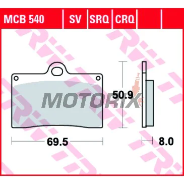 Brzdové destičky -TRW- MCB540, Aprilia RS/RS4, Beta Euro/Jonathan, Cagiva Canyon/Mito/Raptor, Ducati Monster/SS/916, Gas Gas FSE/FSR, KTM Duke/LC4/SMR, Moto Guzzi California/Daytona, MZ Skorpion, Sachs Roadster/XTC, Yamaha SZR - 125-1100cc, 1988-2016