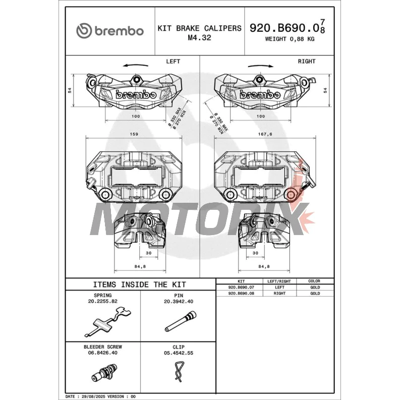 Brzdový třmen -BREMBO- Aprilia Caponord, Tuono V4; BMW F800, R1200; Ducati Hypermotard, Monster, Panigale; MV Agusta 800 series; Triumph 765/900/1200.