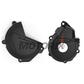 Sada chráničů vodní pumpy, víka spojky a víka statoru -POLISPORT- černé, HUSQVARNA FE 250/350 2017-2018
