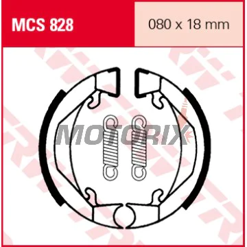 Brzdové čelisti -TRW- MCS828, 80x18mm, Honda PF, PX; KTM Adventure, SX, Mini Adventure, Junior, Senior; Peugeot 103, 104, 105, ASV; Puch GTL, Maxi, Monza