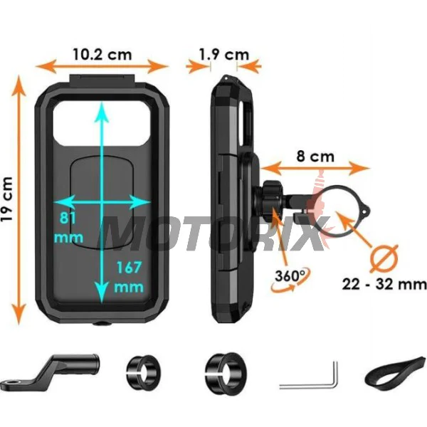 Držák telefonu -4 RIDE- voděodolná, 167x81x10mm - univerzální