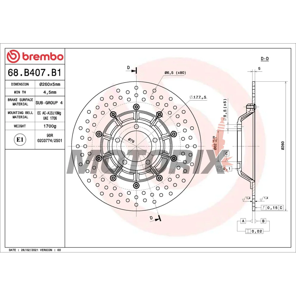Brzdový kotouč -BREMBO- 68B407B1, BMW R 45-100/6/7/RS/CS/G/S (1973-1984)