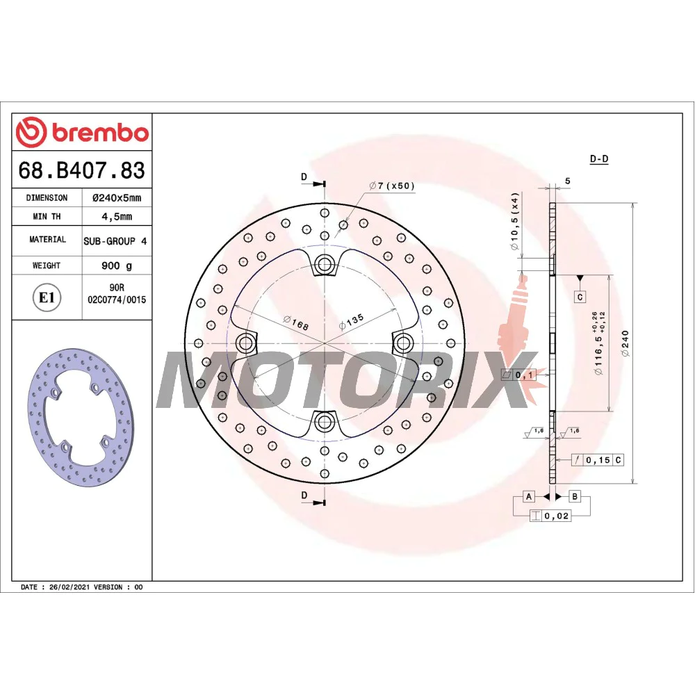 Brzdový kotouč -BREMBO- 68B40783, Honda CB Hornet 600 (2007-2012), Honda CBF 500/600/1000 ABS (2004-2012)