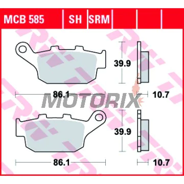Brzdové destičky -TRW- MCB585SH, Buell Blast, M2, S3, X1, XB12R/S/SS, XB9S 1998-2009; Honda CB, CBR, FMX, NC, NSR, NT/NTV, NX, XL/XRV 1986-2015; Triumph Daytona, Street Triple, Tiger 2000-2020; Yamaha XJ6 2009-2012