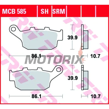 Brzdové destičky -TRW- MCB585, Buell Blast, M2, S3, X1, XB12R/S/SS, XB9S 1998-2009; Honda CB, CBR, FMX, NC, NSR, NT/NTV, NX, XL/XRV 1986-2015; Triumph Daytona, Street Triple, Tiger 2000-2020; Yamaha XJ6 2009-2012