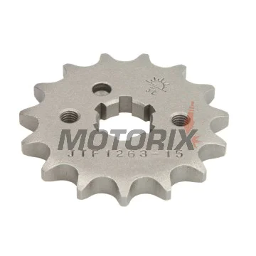 Přední pastorek -JT- JTF1263,15, 15 zubů, Honda CT 110 1989-2004, Junak 121 124 2015, Suzuki TF 100/185 1981, TF 125 1979-2011, Yamaha AG 200 1984-2006, RT 180 1990-1998, SR 125 1995-2003, TZR 125 1987-1993, XT 125 2005-2007