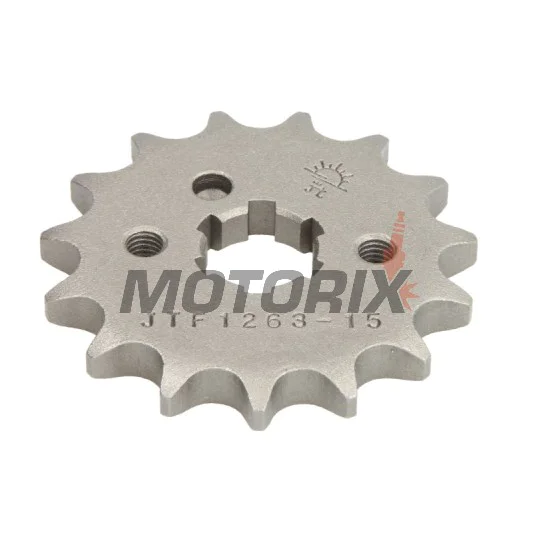 Přední pastorek -JT- JTF1263,15, 15 zubů, Honda CT 110 1989-2004, Junak 121 124 2015, Suzuki TF 100/185 1981, TF 125 1979-2011, Yamaha AG 200 1984-2006, RT 180 1990-1998, SR 125 1995-2003, TZR 125 1987-1993, XT 125 2005-2007