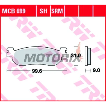 Brzdové destičky -TRW- MCB699, Yamaha VP X-City 250, YP Majesty 250, X-Max 125/250/400 ABS & Sport (1998-2017)